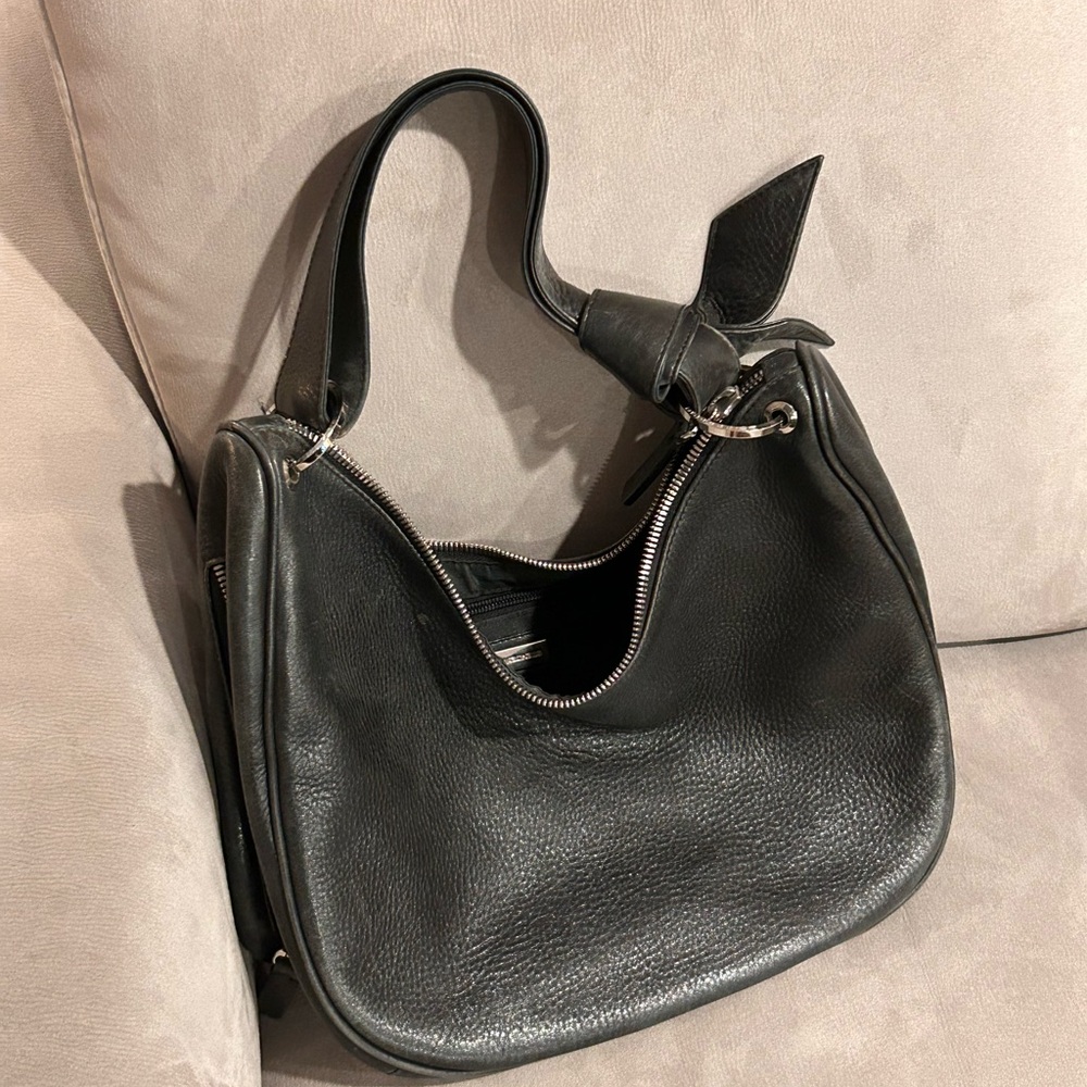Borbonese Black Leather Hobo Bag